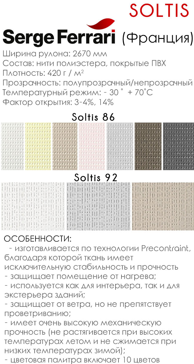Comparative characteristics of materials for outdoor sun protection systems.